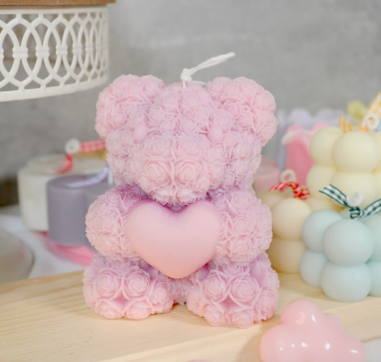 Rose Bear Candle, Easter Bunny Candle, Cute Animal Candle, Bunny and Bear Soy Candle, Valentine's Day Rose Bunny and Bear Candle