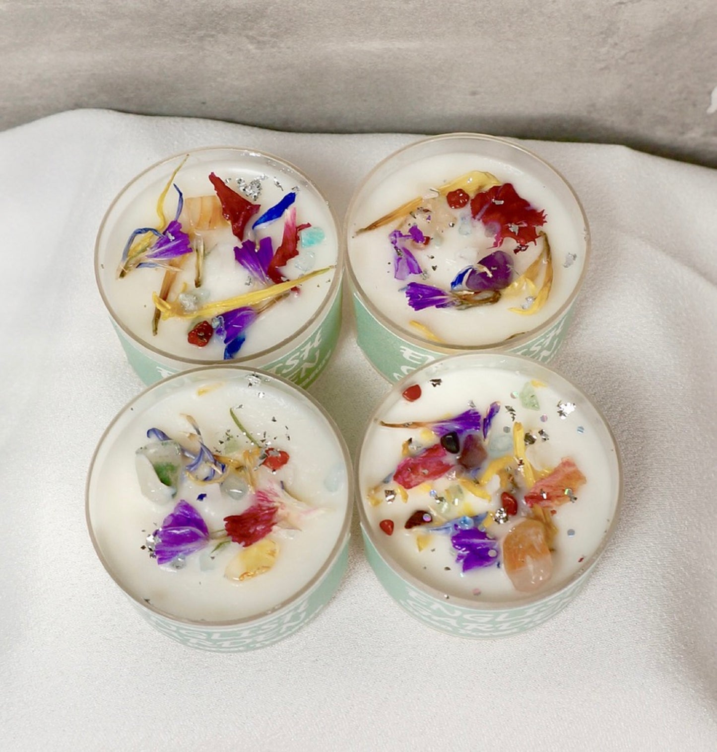 Soy Wax Tealights Hand Poured with Fragrant/Essential Oils & Dried Flowers | Christmas Gift | Wedding Favors | 1 oz, 8pcs