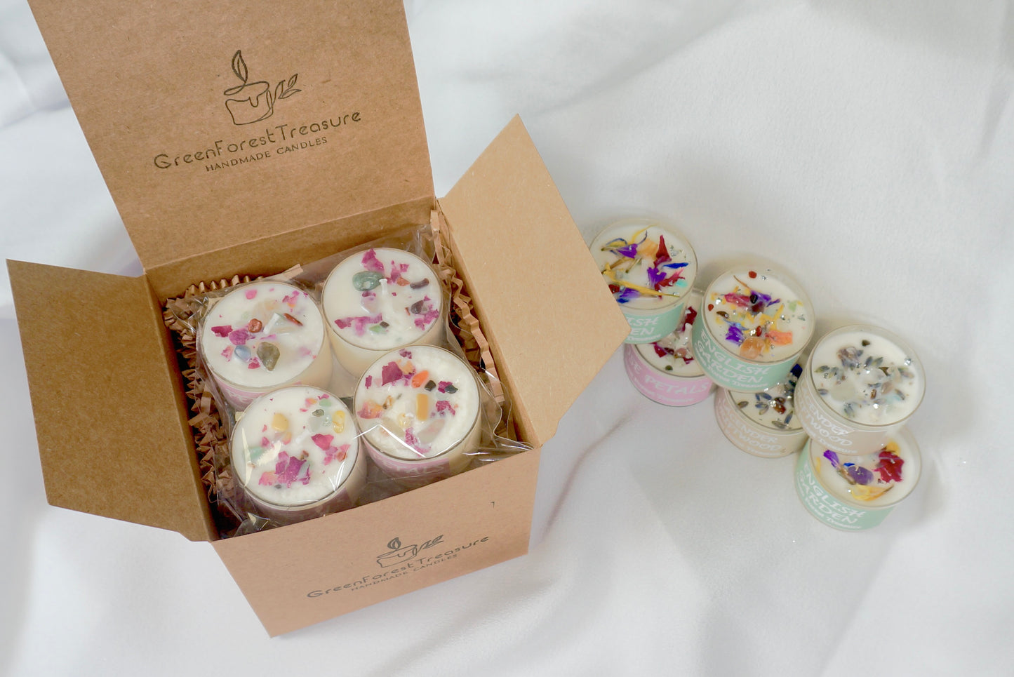 Soy Wax Tealights Hand Poured with Fragrant/Essential Oils & Dried Flowers | Christmas Gift | Wedding Favors | 1 oz, 8pcs